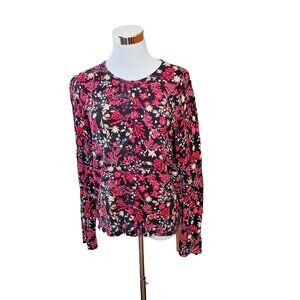Karen Scott Women's Sweater Medium Floral Cardigan Button Down